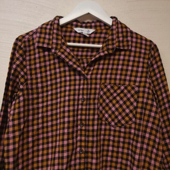 Old Navy Plaid Button Down Size L Shirt Flannel Classic Fall Long Sleeve Used - Picture 3 of 8